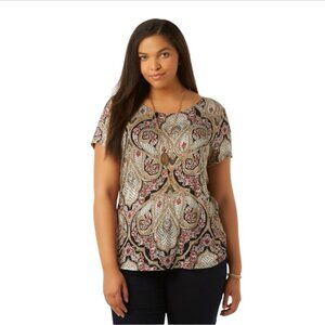 Simply Emma Plus Size Women's T-Shirt‎ Red Black Paisley Floral size 2X